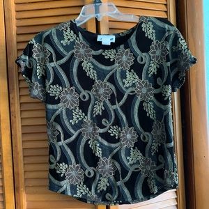Vintage 80s blouse with gold outlined designs